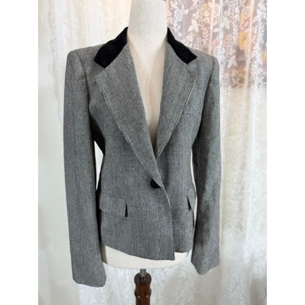 Vintage Evan-Picone Houndstooth Blazer Black White Velvet Collar Union Made 8